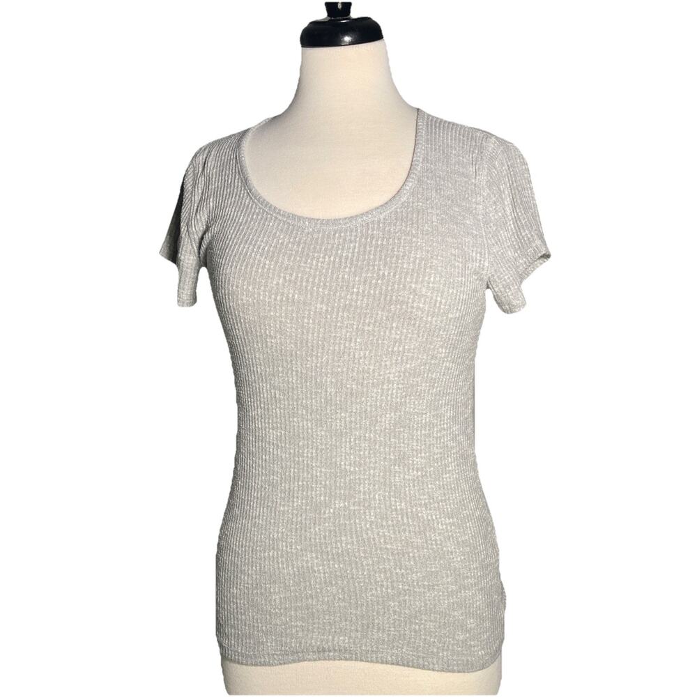 Abercrombie & Fitch Short Sleeve Ribbed Sweater Women's Heathered Gray Sz M
